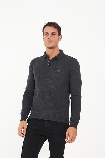 Maccali Men's Elite Comfort Basic Winter Anthracite Polo Neck T-Shirt