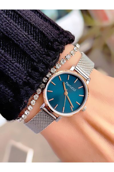 Ferrucci Steel Mesh Cord Small Case Women's Wristwatch 3 Atm Waterproof with 2 Years Warranty