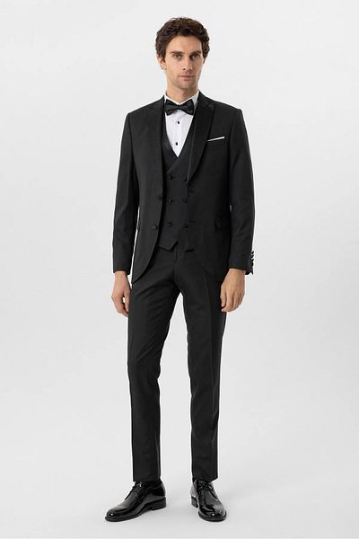 SÜVARİ Slim Fit Armor Patterned Mono Collar New Season Smoking Clutch Suit