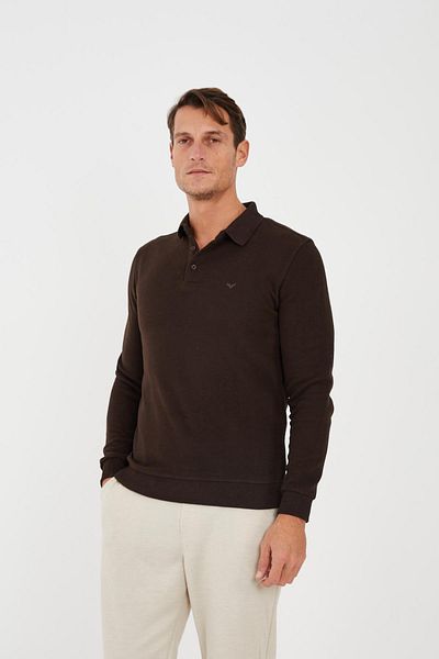 Maccali Men's Elite Comfort Basic Winter Brown Polo Neck T-Shirt