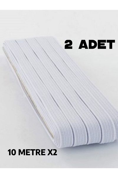 tetaccessories 2 Pieces of White Waist Rubber - 0.80 cm Flat Leg, 20 Meters