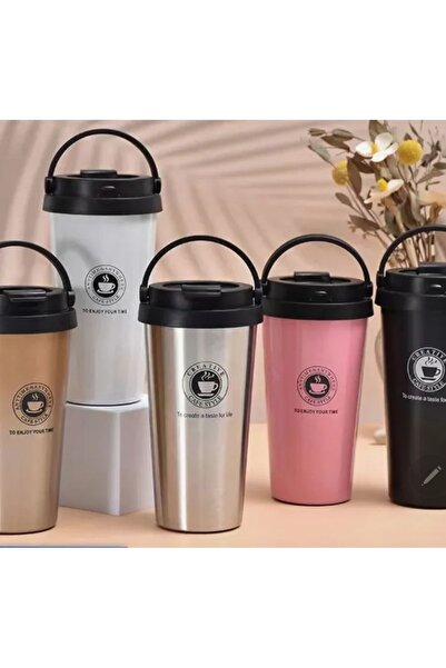 Alışverişhanem Paslanmaz Çelik  Saplı Tutacak Kollu Çift Katmanlı Mug Bardak Termos Karışık Renkli 500 Ml