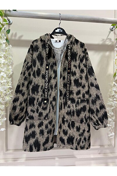 adage UMS-1234 LEOPAR DESENLİ YÜNLÜ JAKARLI HIRKA