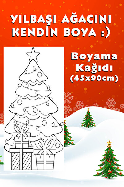 BiWini Yılbaşı Ağacı Temalı Dev Boyama Kağıdı 45cmx90cm Rulo Boyama Kağıdı - ...