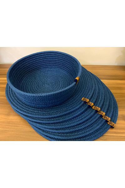 Naspar 6 bucăți Indigo Blue Placă / American Service 1 bucată coș de pâine din răchită