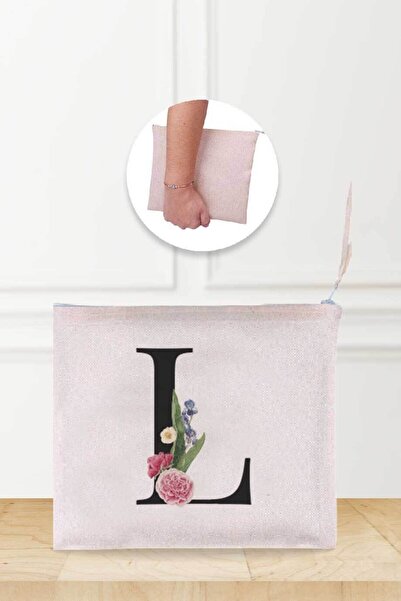 Gizeo Concept حقيبة مكياج كتان منقوشة بحرف L