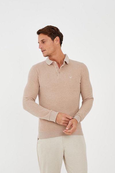 Maccali Men's Elite Comfort Basic Winter Cream Polo Neck T-Shirt