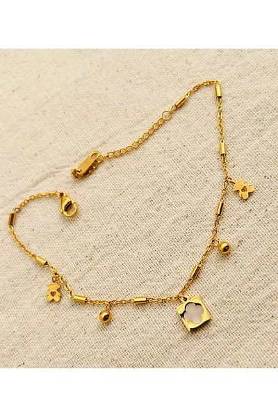 juleeco Lv Model Ball and Teddy Bear Gold Steel Anklet