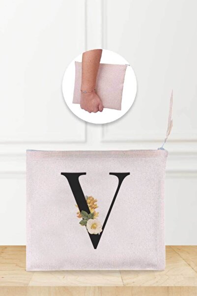 Gizeo Concept Geantă de machiaj din in, cu model, cu litera V