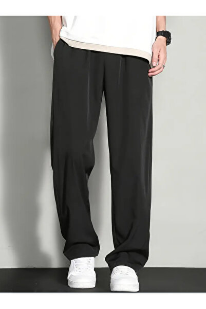 CAONNES Pantaloni de trening negri, perfecti, cu croială largă, supradimensio...