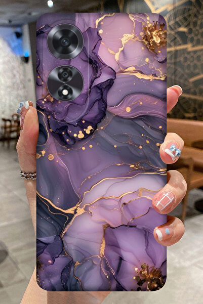 OPPO A60 Lila Mermer Desenli Kamera Korumalı HD Baskılı Silikon Kılıf