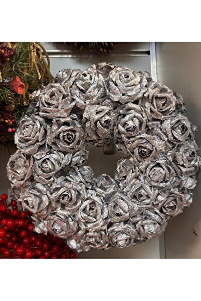 Biz Class Kapı Süsü Kapı Çelengi Yılbaşı Kapı Süsü Gümüş Güllü Noel Christmas New Year