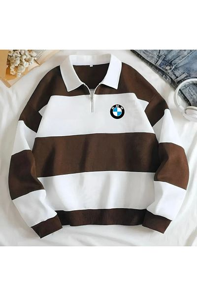 Risil-Nu Company Φούτερ New Season Bmw Printed Unisex Polo Collar - Χειμώνας με μισό φερμουάρ, χοντρό, φλις