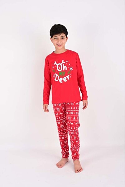 vitmo VİTMO BABY DEER UNISEX BİSİKLET YAKA YILBAŞI YENİ YIL DESENLİ PİJAMA TAKIMI