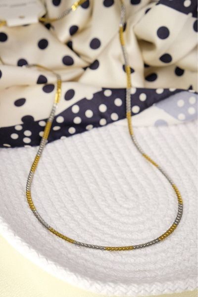 Lekka Design Non-Tarnish Steel Double Color Men's Flat Chain Necklace