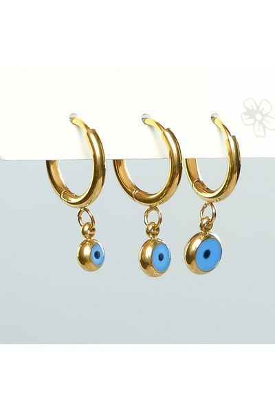 Lekka Design Triple Dangle Evil Eye Beaded Anti-Tarnish Steel Women's Earrings