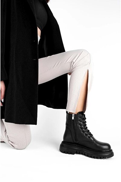KOCAMANLAR Feles Kalın ve Yüksek Taban Günlük Bot Kadın Postal Bot SİYAH