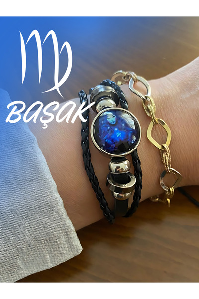 ZODİBA Başak Burcu Unisex Burç Bilekliği, Hediyelik Sembollü Burç Bilekliği Deri Kordonlu