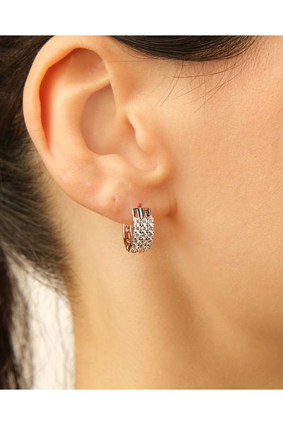 Lekka Design VIP Series Luxury Women's Mini Zircon Jewelled Silver Colored Hoop Combination Earrings