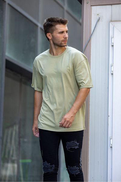 bombe Ανδρικό T-Shirt Χακί - Basic, Semi Owersize, Απλό εμπριμέ