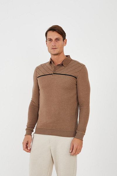 Maccali Men's Versatile Striped Winter Long Mink Polo Neck T-Shirt