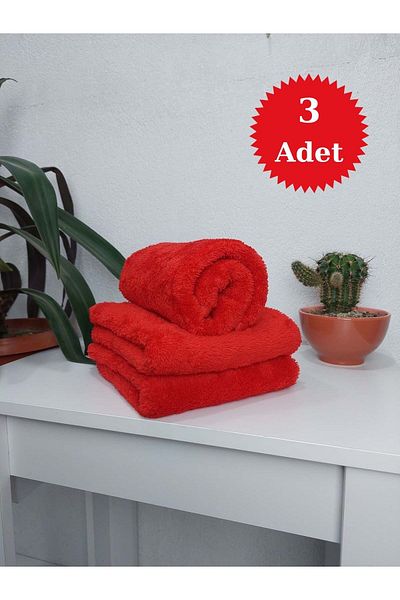 Mef Collection Red Microfiber 50X90 cm Hairdressing Towel - Set of 3 Dye-Free Towels