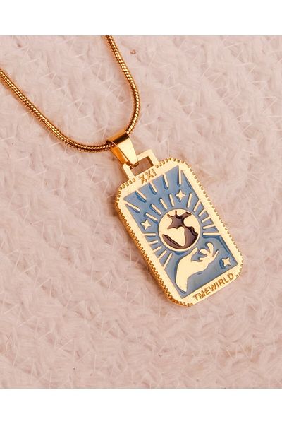 Lekka Design Women's Jewelry Non-Tarnish Steel Blue Enameled Planet Necklace