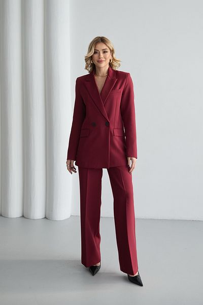 HOEK Women's Burgundy Blazer Jacket Palazzo Pants Suit