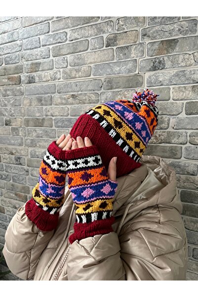 MESKSTORE Şapka eldiven set, bere eldiven, el örgüsü kışlık bere eldiven, örgü bere , örgü eldiven