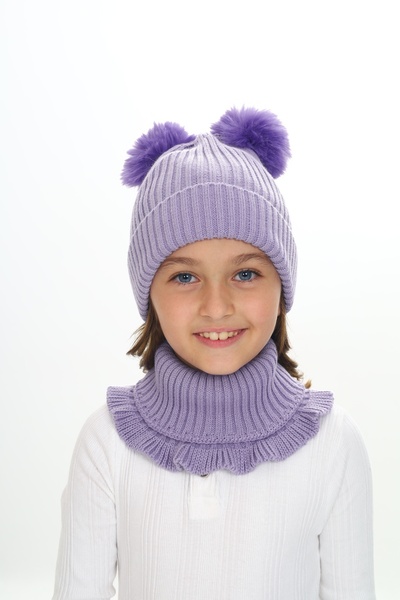 Sevimli Girl's Beret Neck Collar Suit with Double Pompom 4-10 Years Old