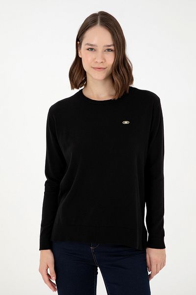 U.S. Polo Assn. Pulover de damă, negru, de bază, cu decolteu