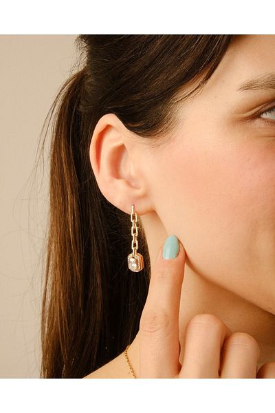 Lekka Design Women's Jewelry Non-Tarnish Steel Luxury Dangle Chain Baguette Earrings