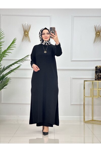 Enans Design Women's Hijab Long Dress & Pants Set, Extra Long Full Length Kni...