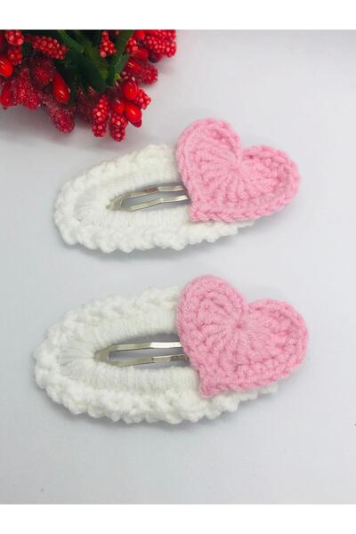 İnDerin Χειροποίητο κλιπ μαλλιών με πλέξη ροζ καρδιάς (2 τεμ.) 5 εκ.