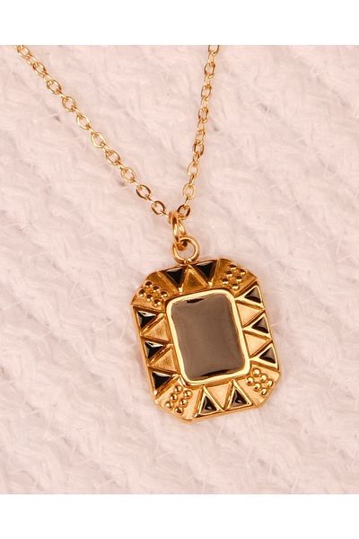 Lekka Design Non-Tarnish Steel Jewelry Black Enamel Style Necklace