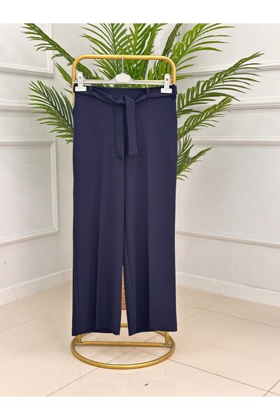 Enans Design Pantaloni dubli din stofă, picior largi, talie elastică