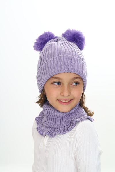Sevimli Girl's Beret Neck Collar Suit with Double Pompom 4-10 Years Old