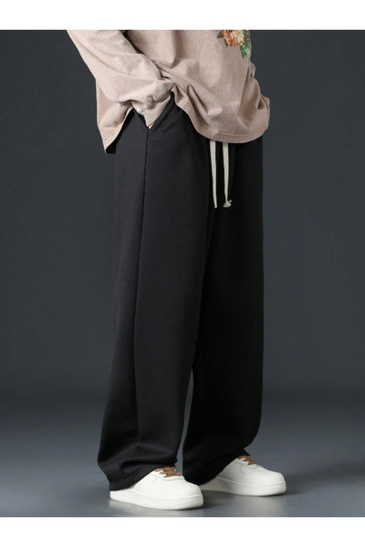 CAONNES Pantaloni de trening din țesătură tricotată cu 2 fire, stil Black Str...