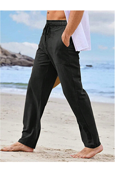 CAONNES Μαύρο ίσιο ίσιο φαρδύ παντελόνι φούτερ