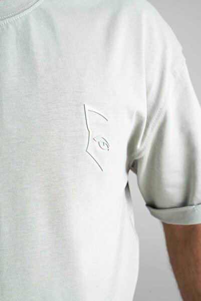 bombe Erkek Özel Gri Tişört Basic Yarı Owersize Düz Baskılı