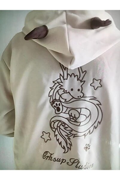 Karakedi Hanorac cu glugă cu imprimeu dragon cu detaliu ureche
