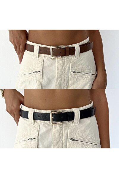 coaksco حزام نسائي باللون الأسود مكون من قطعتين بإبزيم ذهبي اللون