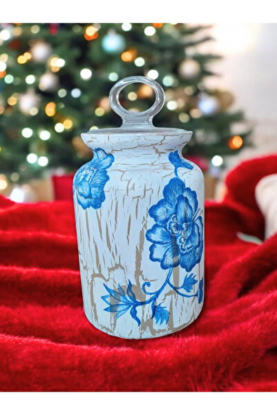 Ece Aymer Craft House KAVANOZ ÇATLATMA MAVİ ÇİÇEKLİ