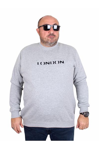 MocGrande Ανδρικό φούτερ μεγάλου μεγέθους - 3ip, Crew Neck, London 24208, ΓΚΡΙ ΜΕΛΑΝΖ