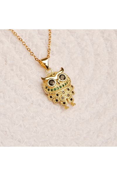 Lekka Design Owl Non-Tarnish Steel Women's Necklace - Zircon Stone Detailed