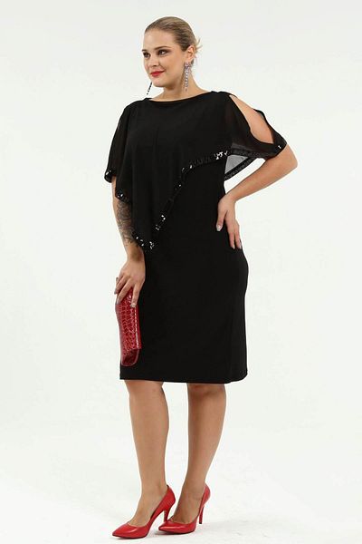 Zer Otantik Black Plus Size Sequined Short Evening Dress - Kl8022K