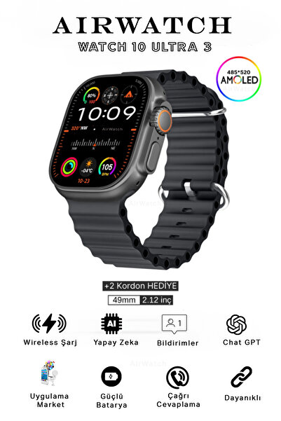 AirWatch HK 10 Ultra 3 Amoled Ekran Akıllı Saat IOS & Android  Tüm Telefonlara Uyumlu Smartwatch