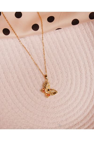 Lekka Design Women's Non-Tarnish Steel Pastel Zircon Stone Butterfly Necklace