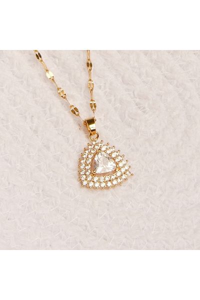 Lekka Design Women's Anti-Tarnish Steel Zircon Stone Triangle Classic Necklace