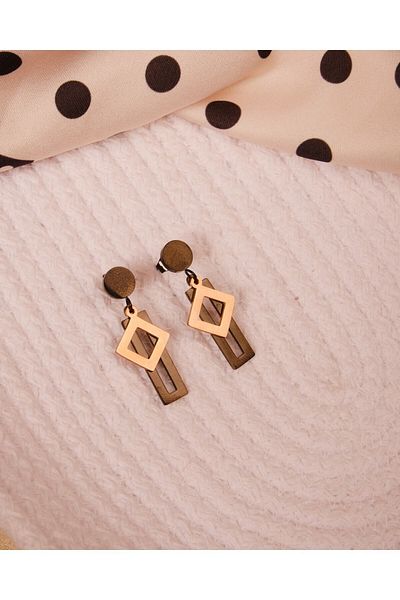 Lekka Design Thin Black Quadrilateral Dangle Women's Steel Rose Earrings Vip Jewelry